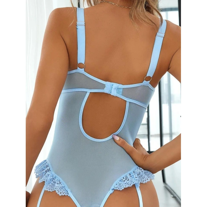 MDB MdbShop Özel Tasarım Mavi Dantelli Fantezi Jartiyer Takımı