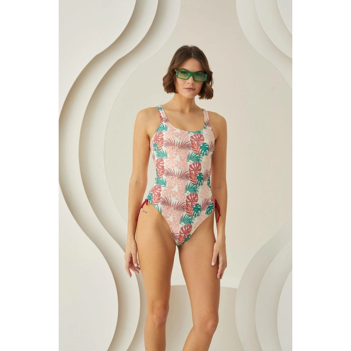 MDB MdbShop Soft Tropikal Yandan Büzgülü Mayo