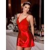 MDB MdbShop Kırmızı Dantel İşlemeli İnce Askılı Sırt Dekolteli Saten Mini Gecelik