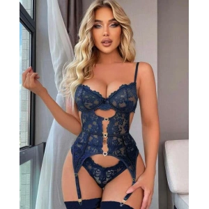 MDB MdbShop Kalp Aksesuarlı Dantelli Fantezi Mavi Jartiyer Takım