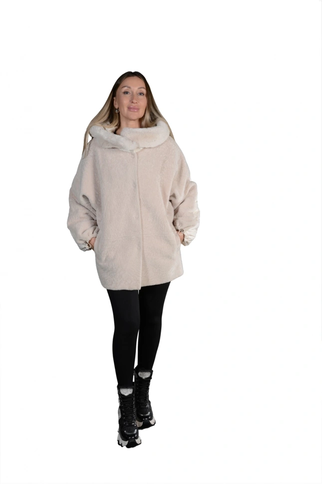 Giulia Astragan Kürk Özel Kumaşlı Rex Tüylü Kapşon Ceket Kadın