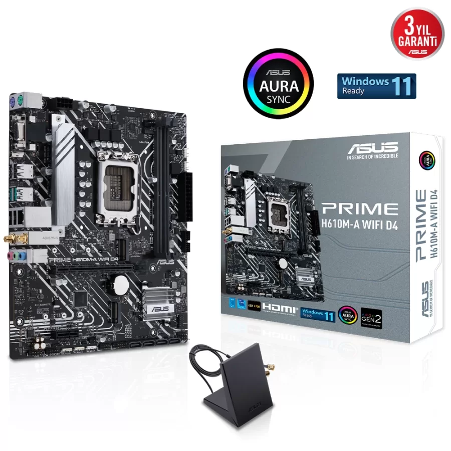ASUS PRIME H610M-A WIFI D4 Intel H610 LGA1700 DDR4 5000 AURA RGB ATX Anakart