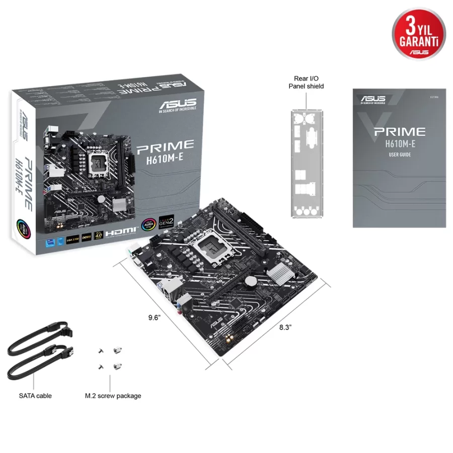 ASUS PRIME H610M-E-CSM Intel H610 LGA1700 DDR5 5600 AURA RGB mATX Anakart