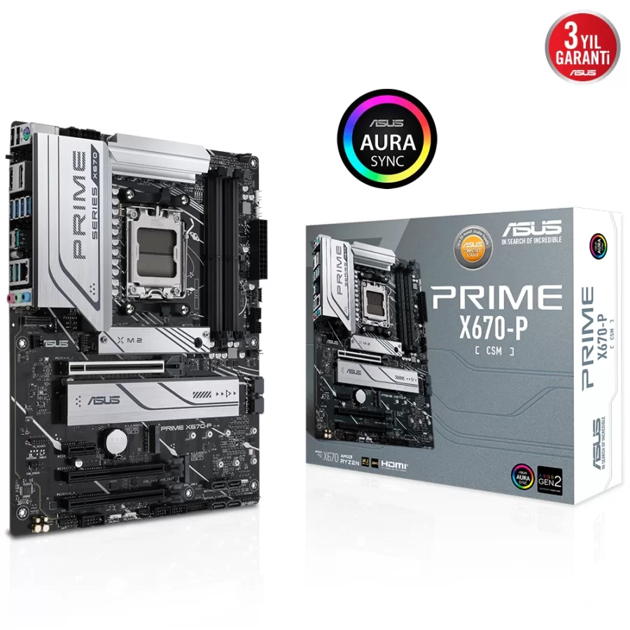 ASUS PRIME X670-P-CSM AMD X670 AM5 DDR5 6400 AURA RGB ATX Anakart