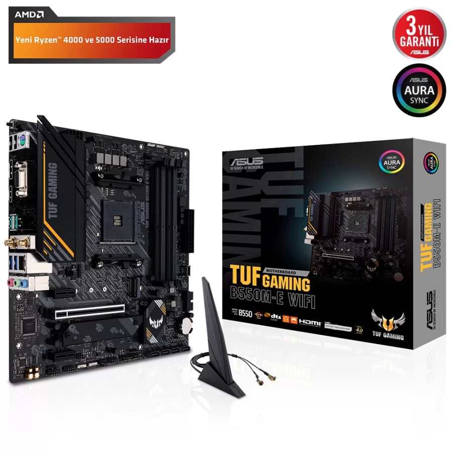 ASUS TUF GAMING B550M-E WIFI AMD B550 AM4 DDR4 4800 WiFi+BT AURA RGB mATX Anakart