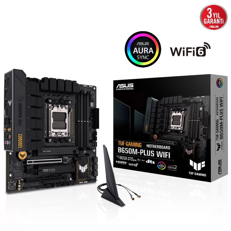 ASUS TUF GAMING B650M-PLUS WIFI AMD B650 AM5 DDR5 6400 AX WiFi+BT AURA RGB mATX Anakart