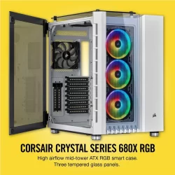 CORSAIR Crystal Serisi 680X RGB High Airflow Tempered Glass USB 3.1 Beyaz Mid Tower Kasa