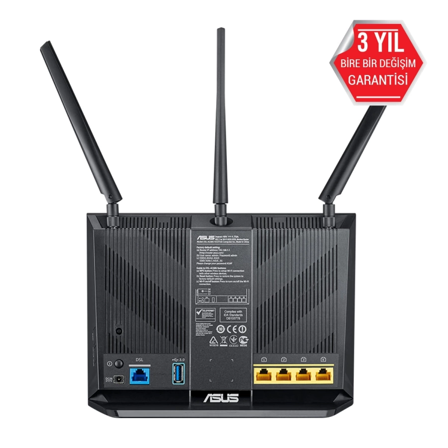 Asus DSL-AC68U Dual Band-Ai Mesh-Torrent-Bulut-DLNA-4G-VPN-ADSL-VDSL-FiBER-Modem Router