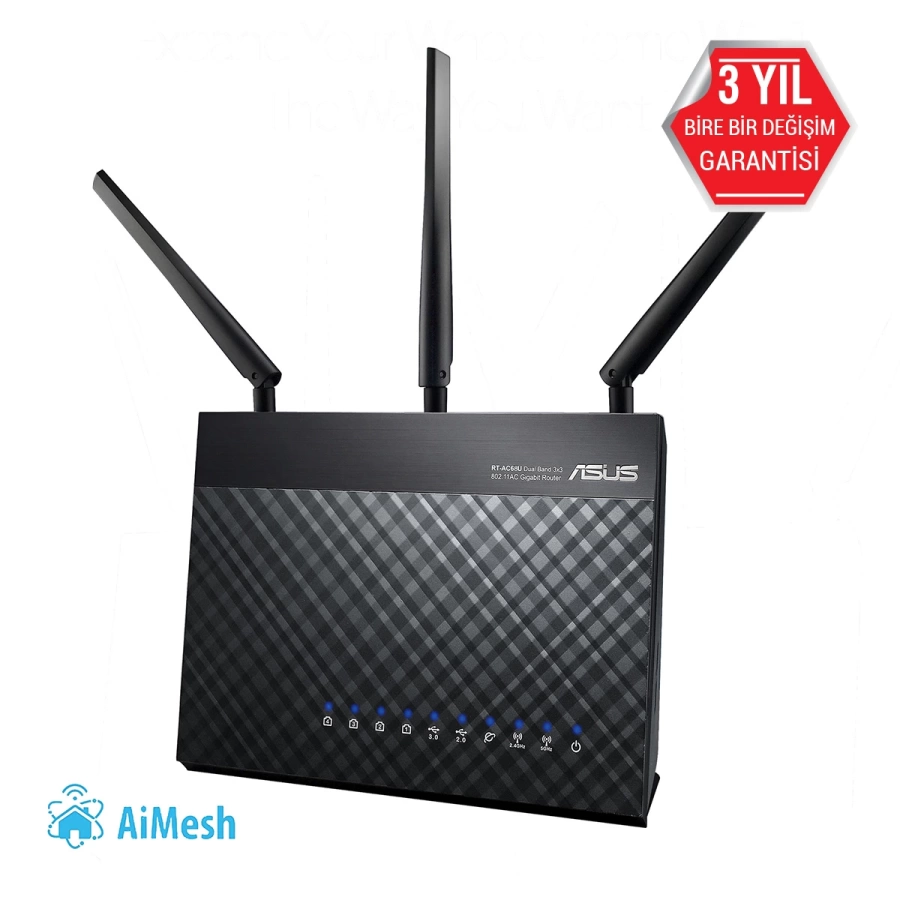 Asus DSL-AC68U Dual Band-Ai Mesh-Torrent-Bulut-DLNA-4G-VPN-ADSL-VDSL-FiBER-Modem Router
