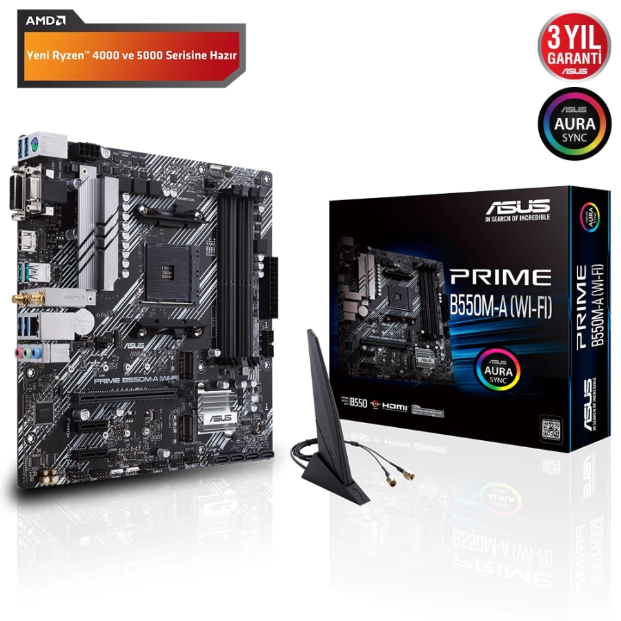 ASUS PRIME B550M-A (WI-FI) AMD B550 AM4 DDR4 4400 WiFi+BT ARGB mATX Anakart