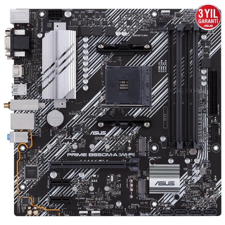 ASUS PRIME B550M-A (WI-FI) AMD B550 AM4 DDR4 4400 WiFi+BT ARGB mATX Anakart