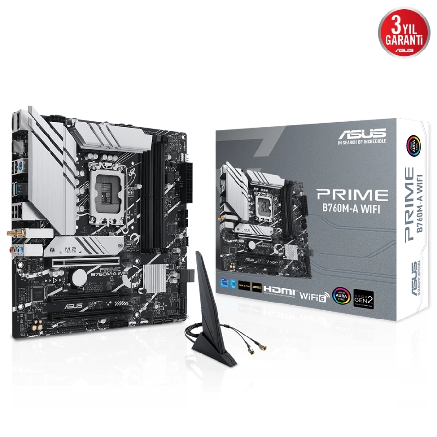 ASUS PRIME B760M-A WIFI Intel B760 LGA1700 DDR5 7200 AX WiFi+BT AURA RGB mATX Anakart