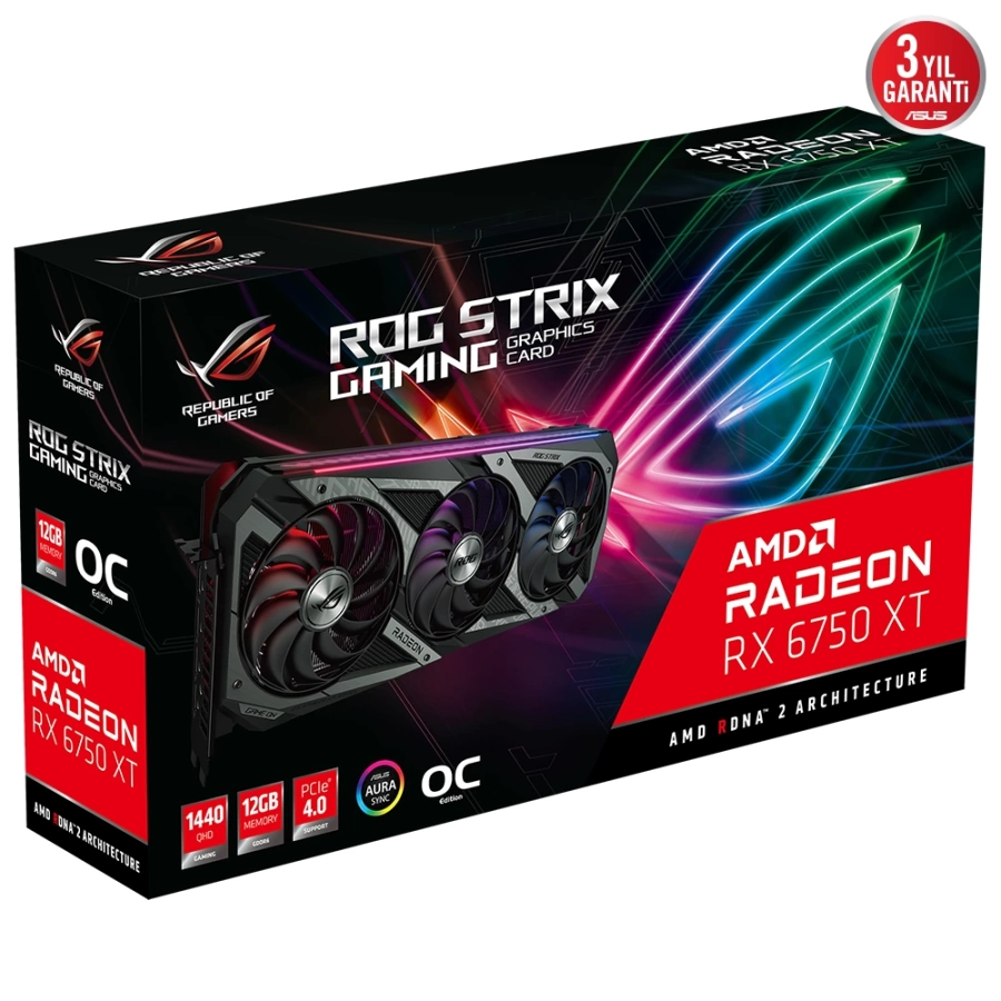 ASUS RADEON RX 6750 XT ROG-STRIX-RX6750XT-O12G-GAMING 12GB GDDR6 192bit OC RGB EKRAN KARTI