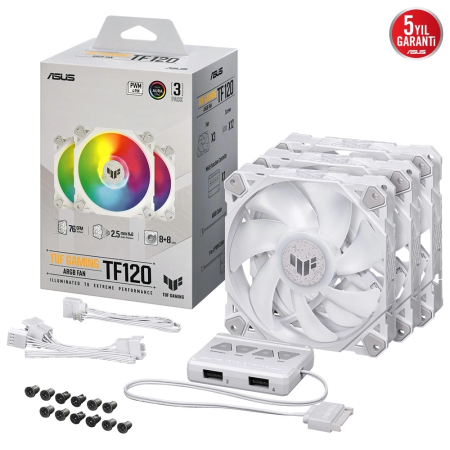 Asus Tuf Gaming TF120 ARGB 120mm 3 IN 1 Beyaz Kasa Radyatör Fanı