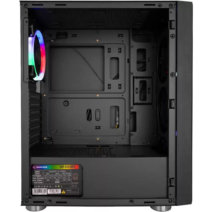 Rampage CARISMA MESH 4 * 12cm Rainbow Fan 650W 80Plus Temper Camlı Usb 3.0 Gaming Oyuncu Kasası