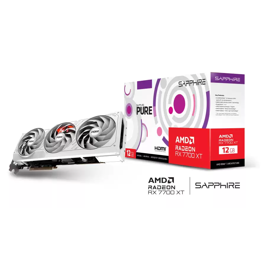 Sapphire Radeon RX 7700 XT PURE Beyaz 12GB GDDR6 192 Bit Ekran Kartı