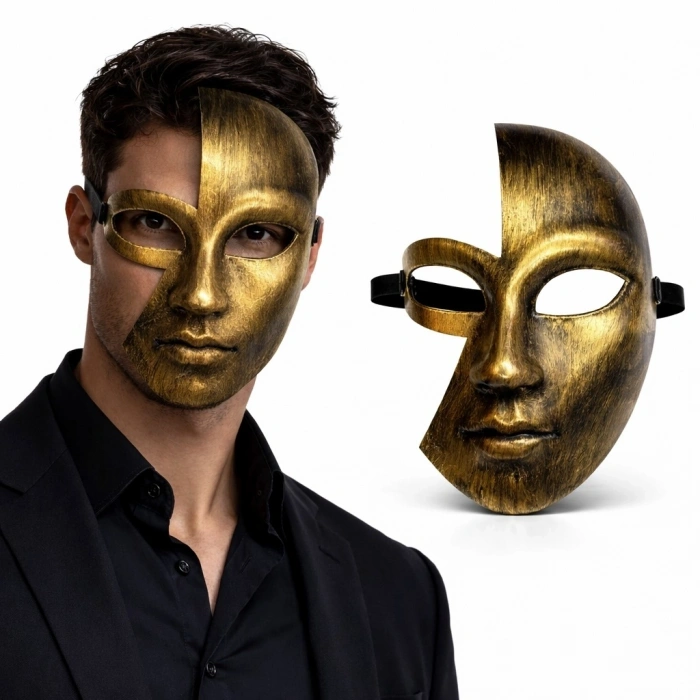 Antik Efektli Altın Yarım Yüz Parti Maskesi