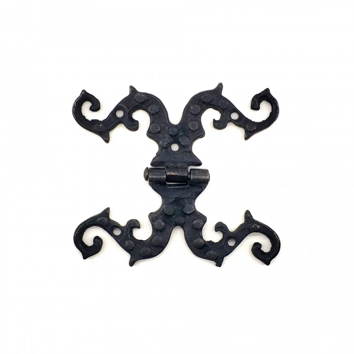 Antika Tarz Dekoratif Pirinç Süslü Menteşe - 100x90 Mm, Oksit