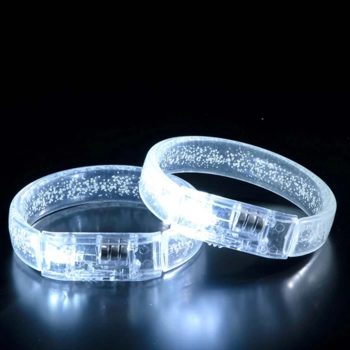 Beyaz-gümüş Led Işıklı Baskı Yapılabilen Pilli Bileklik Bilezik 1,5 Cm Genişlik