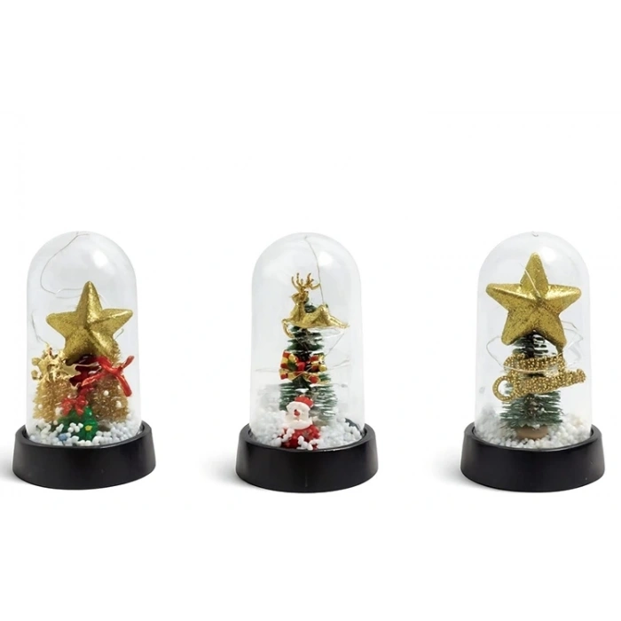 Yılbaşı Temalı Işıklı  Dekoratif Cam Fanus Alk5038