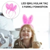 Kenarları Dantelli Fuşya Pullu Payetli Led Işıklı Tavşan Kulak Taç 23x19 Cm