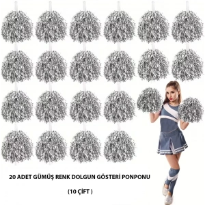 10 Çift ( 20 Adet ) Gümüş Renk 23 Nisan 19 Mayıs 29 Ekim Okul Gösteri Ponponları