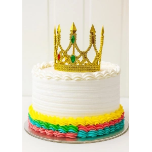 Altın Işıltılı İnce Pasta Tacı Pasta Üstü Taç Plastik Malzeme 8x8 Cm