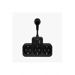 Çoklu Kablolu Priz Yüksek Gerilim Korumalı 3’lü Priz 1x Usb 2x Type-c Çıkışlı Grup Priz Çoğaltıcı Siyah