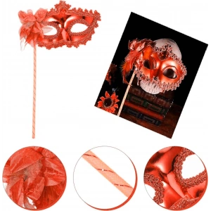 Kırmızı Işıltılı Tutmalı Fotoğraf Çekimi Maskesi 18x29 Cm