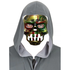 Kırmızı Kanlı Dişli Dracula Kafatası Maskesi Altın Renk