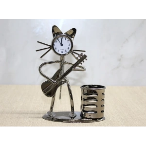 Metal Gitar Çalan Kedi Müzisyen Saat Ve Kalemlik Alk4345
