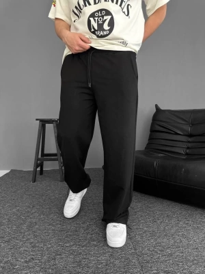 İki İplik Kumaş Baggy Alt Esofman - Siyah