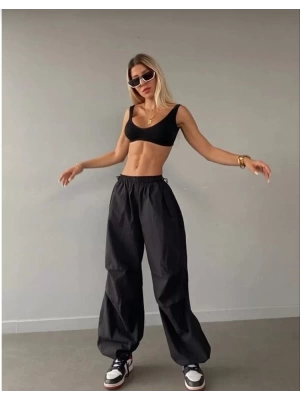 Kadın Cepli Paraşut Pantalon - Siyah