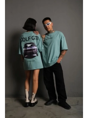 Kadın Sırt Golf Gtı Baskılı Oversize T-shirt - Mint Yeşili