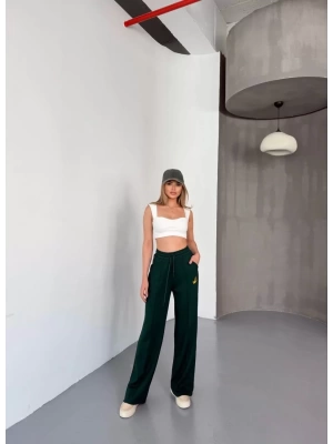 Osy Modal Yumuşak Dokulu Kumaş Nakış işlemeli Rahat Bol Paça Eşofman Pantalon - Haki