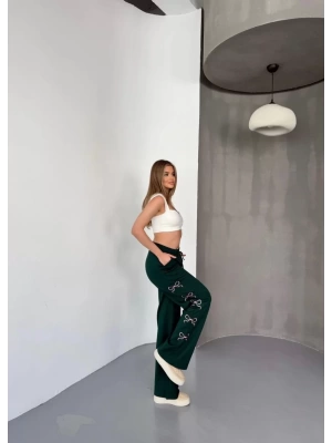 Osy Modal Yumuşak Dokulu Kumaş Nakış işlemeli Rahat Bol Paça Eşofman Pantalon - Haki