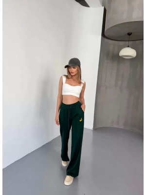 Osy Modal Yumuşak Dokulu Kumaş Nakış işlemeli Rahat Bol Paça Eşofman Pantalon - Siyah
