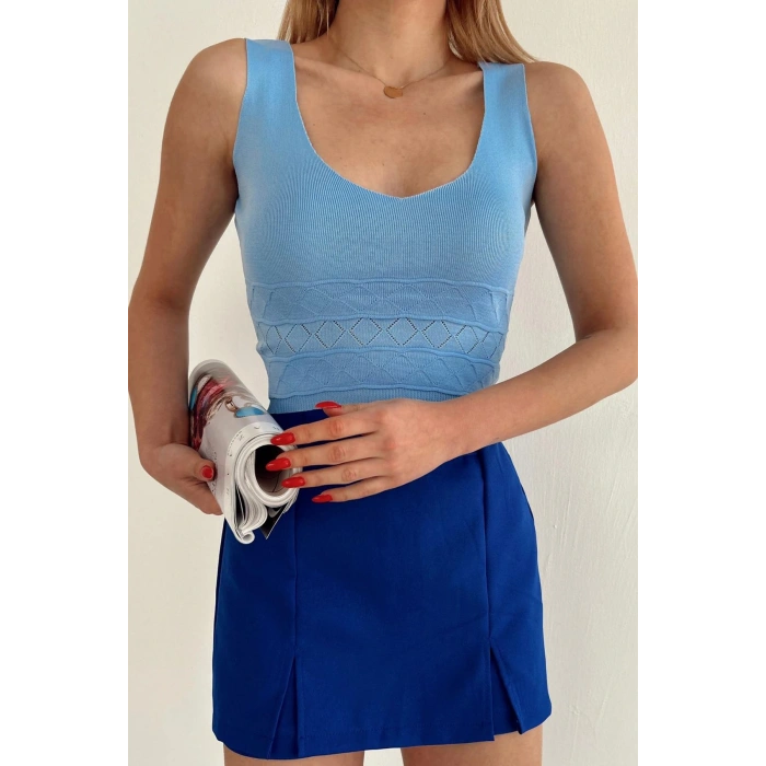 Kadın Askılı Bel Detaylı Crop Bluz