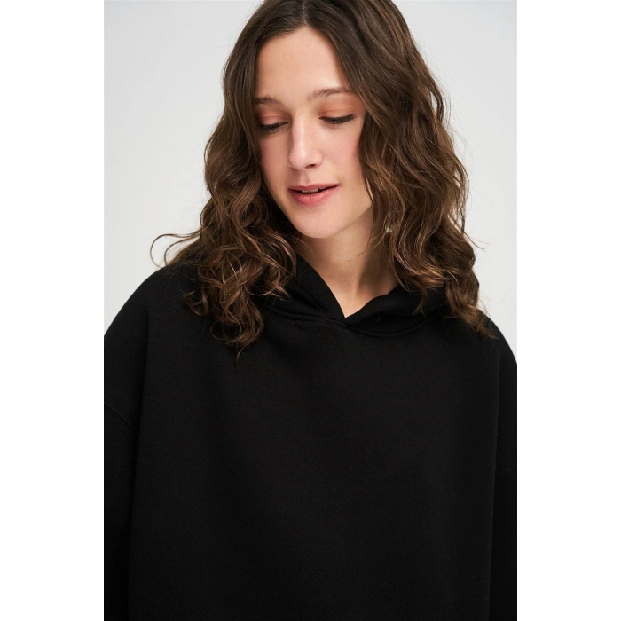 Unisex Siyah Basic Penye Üç Iplik Şardonlu Sweatshirt