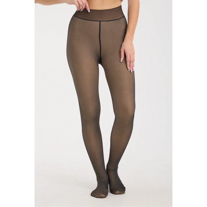 Içi Polarlı Kışlık Sıcak Tutan Siyah Termal Ten Görünümlü Külotlu Tayt Çorap