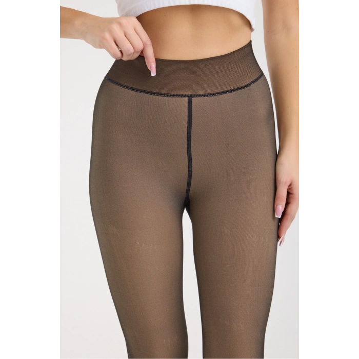 Içi Polarlı Kışlık Sıcak Tutan Siyah Termal Ten Görünümlü Külotlu Tayt Çorap