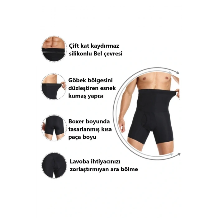 Erkek Göbek Düzleştirici Sıkılaştırıcı Yüksek Bel Silikonlu Boxer Korse