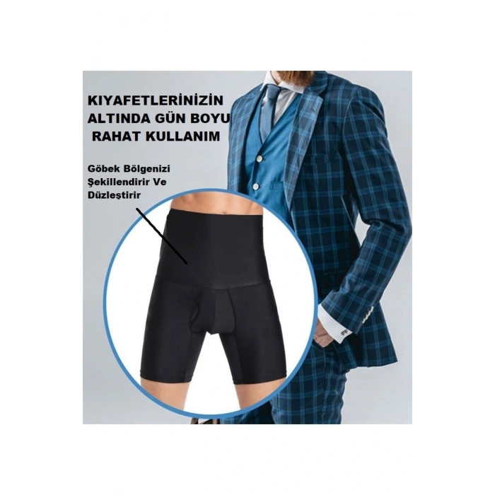 Erkek Göbek Düzleştirici Sıkılaştırıcı Yüksek Bel Silikonlu Boxer Korse
