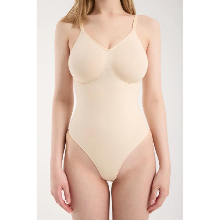Kadın StringModel Bel Dikişsiz Korse Askılı, Çıtçıtlı, Vücut Toparlayıcı Bodysuit