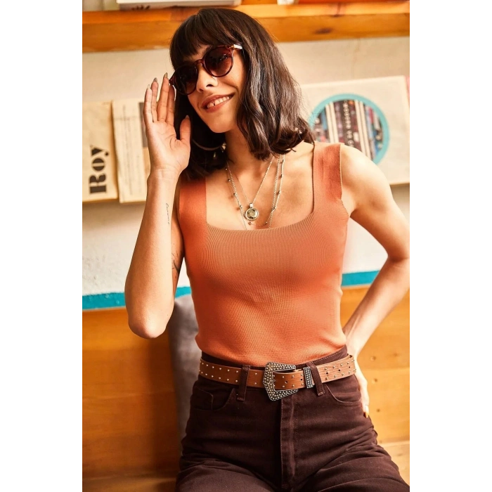 Kadın Kare Yaka Triko Bluz