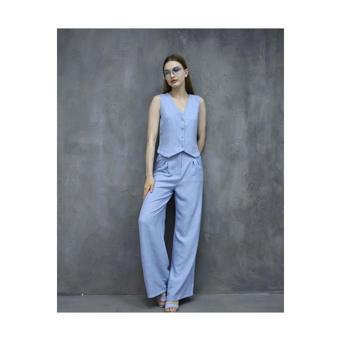 Sofya Keten Cepli Yelekli Pantolon İkili Takım