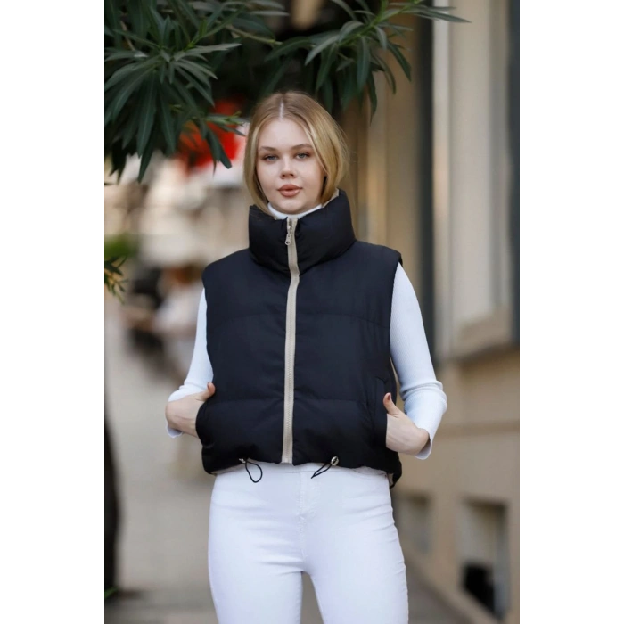 Çift Taraflı Fermuarlı Kolsuz Kadın Şişme Mont