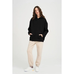 Unisex Siyah Basic Penye Üç Iplik Şardonlu Sweatshirt