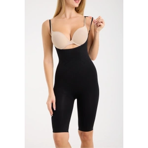 Anında 2 Beden İncelten Tam Boy Göğüs Altı Askılı Şort Korse Tayt