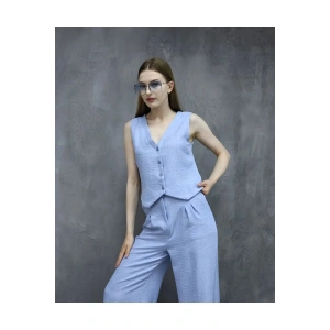 Sofya Keten Cepli Yelekli Pantolon İkili Takım